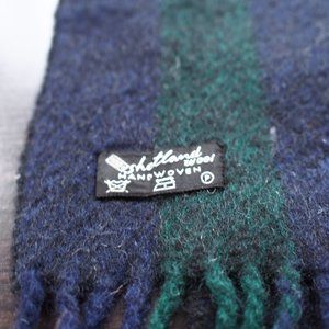 Shetland wool scarf blue green stripe